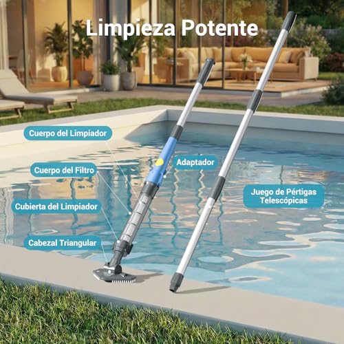 2 in 1 Cordless Pool Vacuum Cleaner, Rechargeable Pool Cleaner with 60 Min Autonomy, Suction 32 L/min, Ideal for Detachable Pools, Above Ground Pools, SPA and Whirlpool