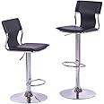 Sidanli Swivel Barstools Set of 2, Adjustable Barstools Set of 2，Faux Leather Bar Chairs for Kitchen Island, Hydraulic Counter Height Bar Stools with Backrest, Black