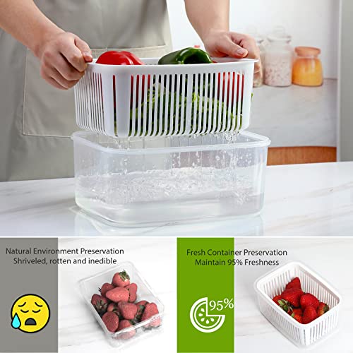 Luxear Produce Contenedores de Almacenamiento sin Bpa, Almacenamiento de Verduras y Frutas Frescas con Sistema de Control de Ventilacion y Division Ajustable, 5 Contenedores 0.7+1.35+2.3+3.8+5.8 L, Blanco