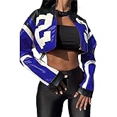 VOIKERDR Leather Jacket Cropped Jacket Motorcycle Jacket Y2K Letter Bomber Jacket Women Faux Leather Jacket Streetwear