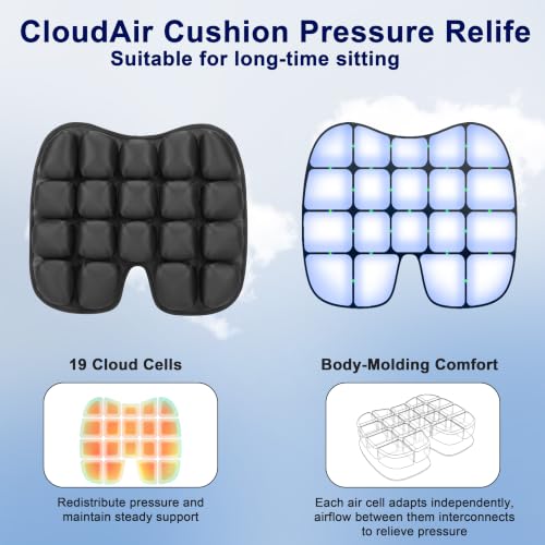 Travel Cushion for Airplane,Portable&Adjustable Air Seat Cushion,Inflatable Cushion for Travel,Coccyx Tailbone Pain Relief Chair Pad