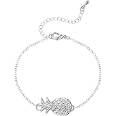 LARVOVUE Silver Pineapple Bracelet for Women Adjustable Fruit Bracelet
