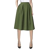 Urban CoCo Women's Knee Length A Line Midi Skirt Casual Work Elastic High Waisted Skirts with Pockets