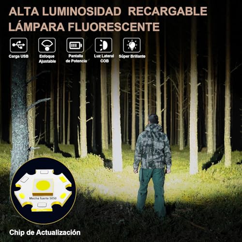ALKDHDU Linterna Led Recargable 10000 Lumenes,Lampara de Mano Potente Tactico Militar USB,IPX5 Impermeable 4 Modos, Tecnología de Cola Innovadora para Emergencias,Camping,Exteriores y Aventuras