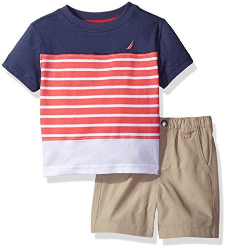 Nautica Baby Boys' Sleeve Tee and Flat Front Short Set, Ink, 24 Months