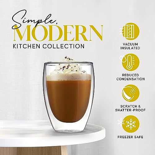 Kitchables Double Wall Glass Coffee Mugs Set of 2, 12oz Insulated Glass