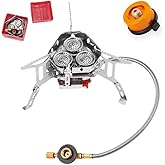 Windproof Camping Stove, Portable Gas Stove with Piezo Ignition and Folding Design, Outdoor Cooking Stove with Carrying Case 