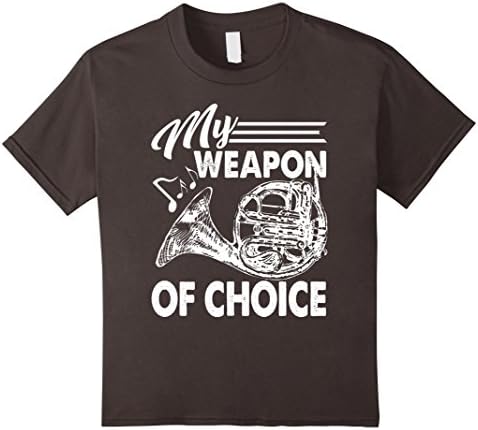 Kids French Horn T shirt - French Horn My Weapon Of Choice Shirt 12 Asphalt