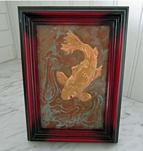 Copper embossed and hammered Koi in the pond in 5X7 frame