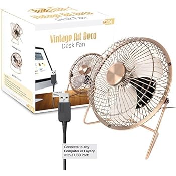 Twitfish Vintage Art Deco USB Desk Fan 6'' (6'')