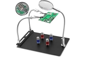 Helping Third Hands Soldering Magnifier Tool - FEITA Flexible Arms Clamp Clips with 3X Magnifying Glass Station - Magnetic PC
