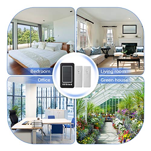 GEMITTO Thermometer Digitale mit 2 zusätzlichen Sensoren, Alarmfunktion Innen- und Außentemperaturanzeige mit MIN/MAX Records für Raumklimakontrolle Raumluftüerwachtung