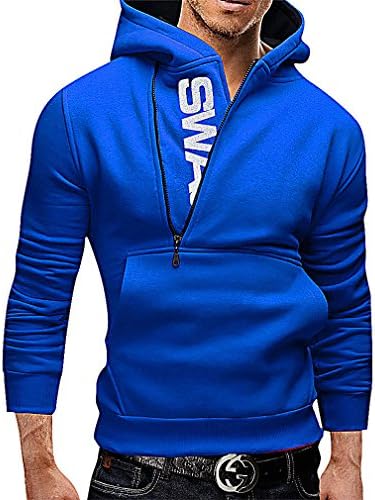 CELINO Men's Side Zip Contrast Lettering Slim Kangaroo Pocket Long Sleeve Hoodie