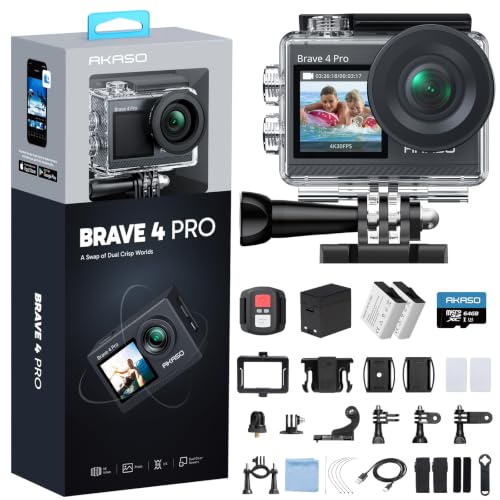 AKASO Action Cam 4K30FPS 20MP WiFi 40M Unterwasserkamera Ultra HD Touchscreen 170 ° Einstellbar Weitwinkel, EIS Stabilisierung, 5X Zoom, 2.4G Fernbedi