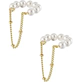Pearl Ear Cuffs Earrings for Women Non Piercing Cartilage Cuff Wrap Clip on Earrings Pearl Tassel Chain Earrings Jewelry Gift for Women