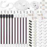 Honoson 4 Pin RGB LED Strip Connector Kit for 5050 LED Light Strips | L Corner, T Type, Jumper, Splitter, Gapless, Male Plug, Clips, Extension Cable Included