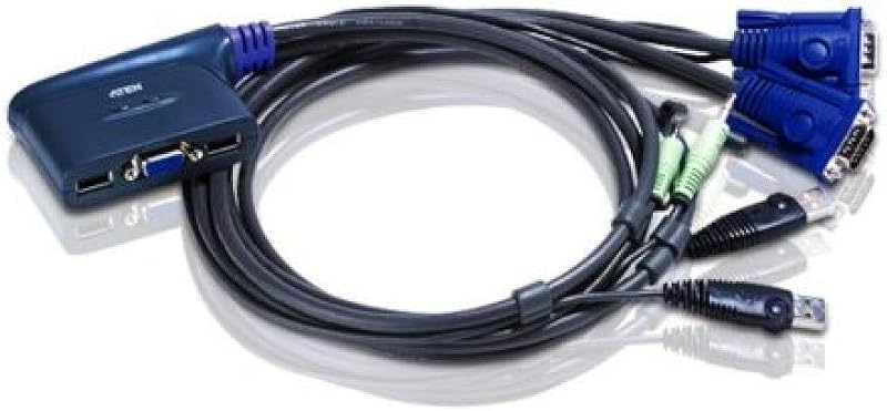 ATEN CS62U 2-Port USB VGA Audio KVM Switch 1.8m 2048x1536 Windows Linux Mac Sun