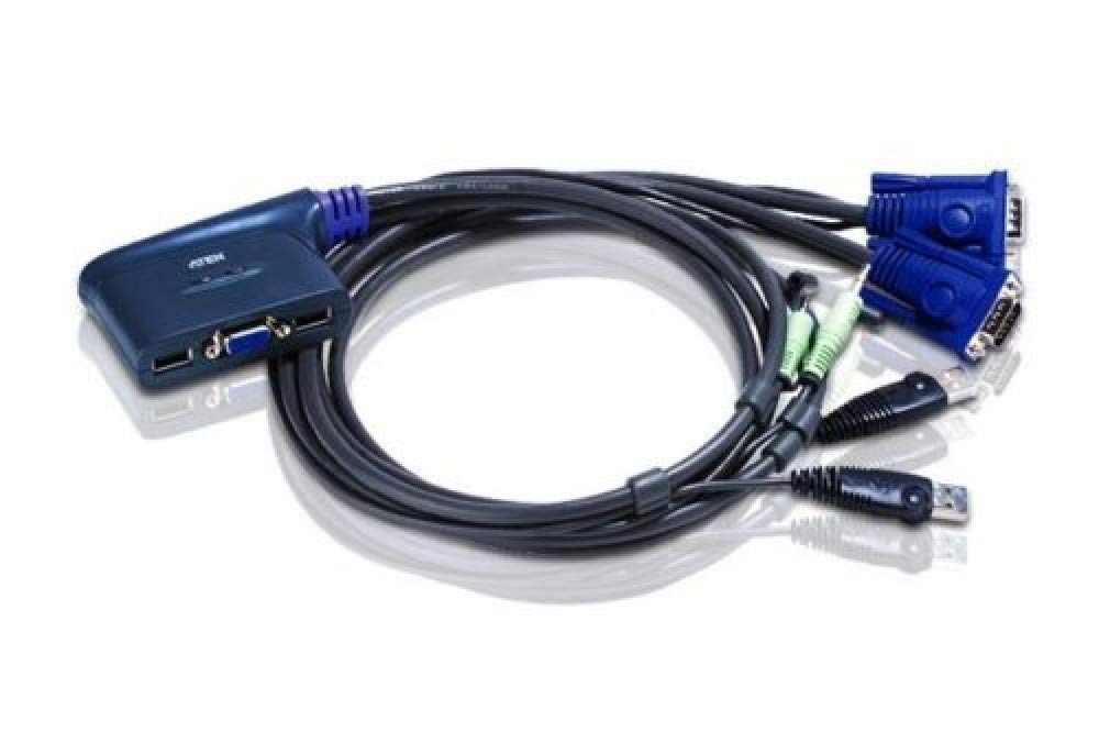 ATEN USB VGA/Audio 2-Port Cable KVM Switch (1.8m) CS62U (2048 x 1536; DDC2B), Computer Selection via hotkey and USB mouse, support Windows, Linux, Mac, Sun, UK, 1 KVM Market Leader