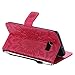 A-slim Galaxy S7 Wallet Case, (TM) Beauty Fashion Sun Pattern Embossed PU Leather Magnetic Flip Cover Card Holders & Hand Strap Wallet Purse Cover Case for Samsung Galaxy S7 - Red