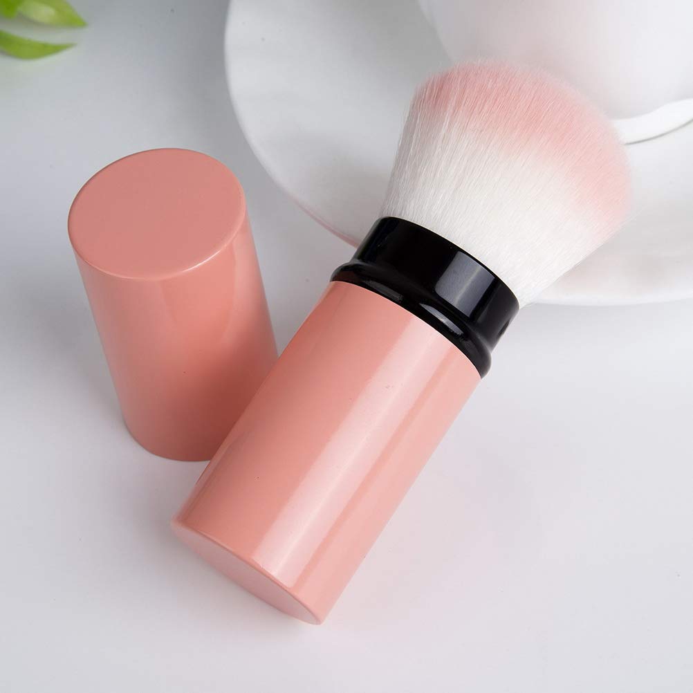 Retractable Makeup Brush, 1pcs Portable Face Blush Brush with 1pcs Makeup Sponge Pink Travel Powder Brush with Cover Cosmetics Make Up Tool: Beauty