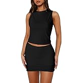 Skirt Sets Women 2 Piece Outfits - Sexy Two Pc Sleeveless Tank Crop Top Bodycon Mini Skirts Suits Dresses