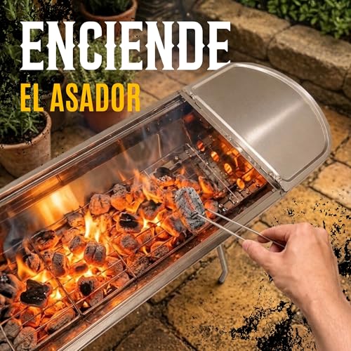 Asador Portatil Plegable para Carbon, Parrilla de Acero Inoxidable, Asador con Asa Facil de Limpiar y Transportar | ECOMLAB