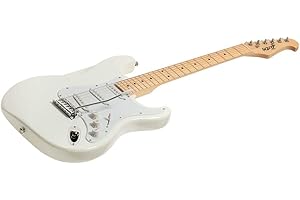 Monoprice Cali Classic Electric Guitar - White, 6 Strings, Double-Cutaway Solid Body, Right Handed, SSS Pickups, Full-Range Tone, With Gig Bag, Perfect for Beginners - Indio Series