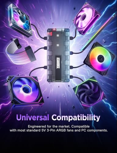 AsiaHorse Umbra ARGB PWM PC Fan Hub, 10 Port 5V 3-Pin ARGB PC Controller with Exclusive Software, Automatic LED Detection, Canvas Mode for Screen SYNC