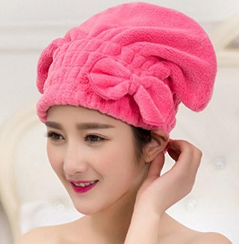 Rose Red Coral Velvet Butterfly Knot Cuper-Absorbent Dry Hair Cap Towel Dry Hair Turban