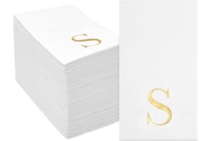 Sparkle and Bash Gold Foil Initial Party Napkins - 4 x 8 In, Gold & White, 100 Pack, 3-Ply, S Monogram - Disposable Dinner & Cocktail Napkins for Wedding & Reception Table Decor