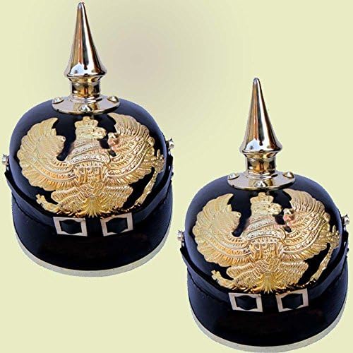 Set OF 2 WW I&amp;II Leather German Helmet Brass Screw Spike Pickelhaube Armor FR