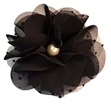 Pearl Chiffon Flower Hair Clip Funny Girl Designs (Black)