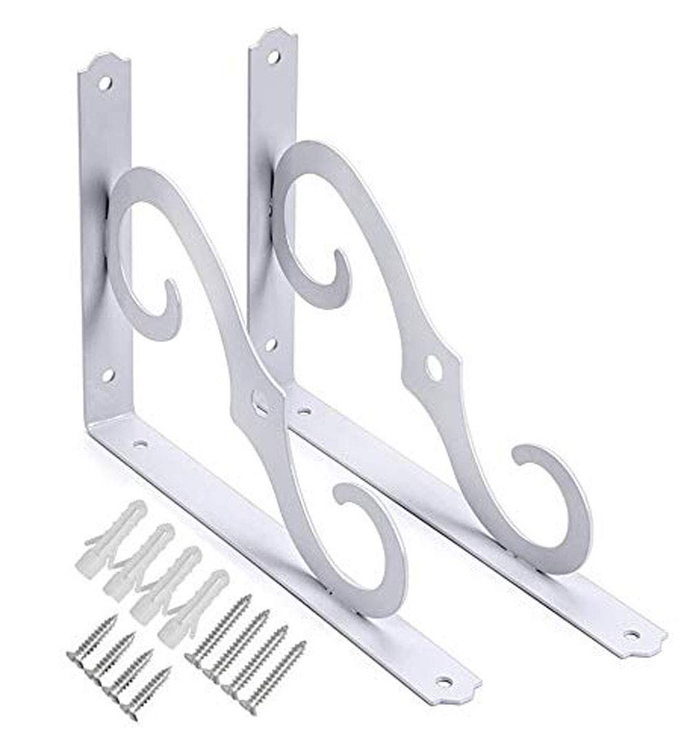 Dproptel 190X140MM L Shape Heavy Duty Metal Shelf Brackets, Wall Mounted Floating Shelf Bracket, Decorative Corner Brace Shelf Supporter Pack of 2 (White)