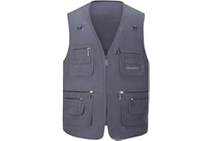Hbufnha Men's Casual Safari Travel Vest 16 Pockets Outdoor Work Vest Sleeveless Jacket Fishing Hiking Photograph