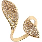 Kokoma Crystal Leaf Statement Ring for Women Shiny Cubic Zirconia Wrap Finger Rings Wedding Adjustable Open Band Statement Eternity Delicate Jewelry