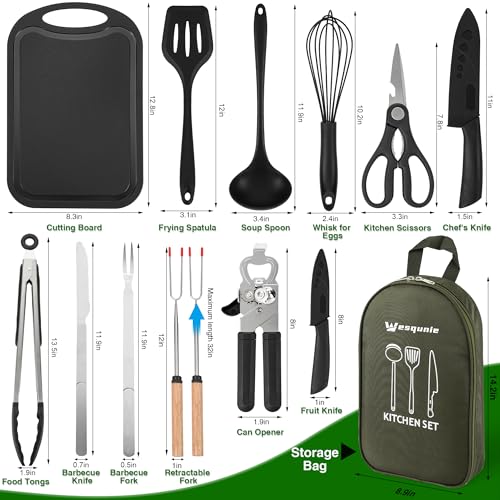 Camping Cooking Cookware Kitchen Set - Camp Accessories Cook Utensils Kit, Camping Essentials BBQ Silicone Mess Kit for Backpacking Gear, Camping Must Haves Equipment