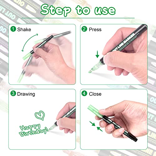 36 Pack Double Line Outline Markers, Squiggles Shimmer Markers Set, Self Outline Metallic Glitter Marker Pens for Christmas,Art, Drawing, Writing, Greeting Cards, DIY, Scrapbook, Easter Eggs,Crafts