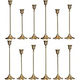 SylvaCraft Brass Gold Candle Holders Rustproof Taper Candlestick Holders for Holiday Party Table Centerpiece Wedding Fireplace Mantel Housewarming Gift(4 Sets(12 Pcs))