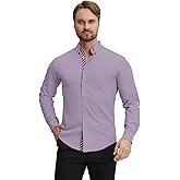 ALLELMS Mens Contrast Dress Shirts Long Sleeve Button Down Slim Fit Stretch Business Casual Formal Shirt for Men