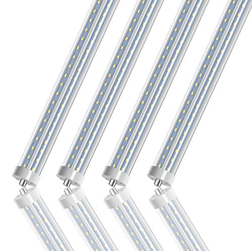 LED Light Tube 8FT, T8 T10 T12 LED Tubes, 72W Single Pin FA8 Base 270 Degree V Shaped LED Chip Bulbs, Dual-End Powered, Ballast Bypass, Fluorescent Replacement, 6500K|7200Lumens, Clear - 4 Pack