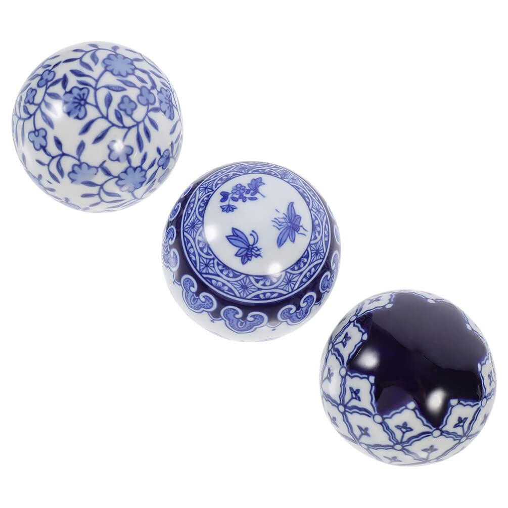 Yardwe 3PCS Porcelain Decorative Balls - Blue and White Oriental Floating Ceramic Orbs Spheres for Centerpiece Bowls Basket 6CM, Random Style
