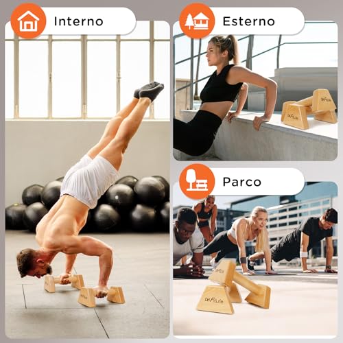 DH FitLife Calisthenics Wooden Parallel - 2x Non-Slip Push Up Handles | Low Parallels | Parallettes | Push-Up Bars | Calisthenics Strength Equipment | Indoor & Outdoor Fitness