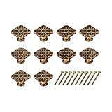 OTTFF 10pcs Vintage Metal Square Drawer Knob Relief Flower Furniture Pull Handle for Home Office Bedside Cabinet Cupboard with Breakaway Screws,Weight 70g/pcs- Dia. 1.3'' H 1