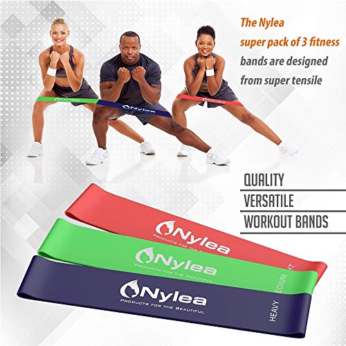 Nylea 3 Pack Resistance Exercise Workout Bands [Free Travel Bag] 12" Latex - Best for Training, Pilates, Stretch, Stretching, Physical Therapy, Yoga, Rehab and Home Fitness (3 Pack) 8