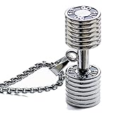 Dumbbell Pendant Genuine Necklace Men's Stainless Steel Chain (rhodium)