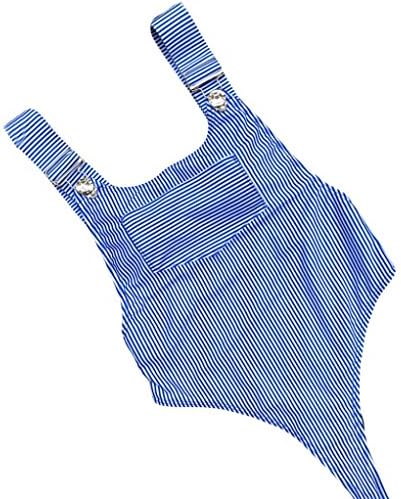 Ousta Women Stripe Jumpsuit Push-Up Padded One Piece Swimsuit Deep V-Neck Pattern Bra Beach Bikini One Piece Sexy Swimwear (Blue, S)