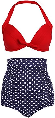 Zachaomero Retro Red Top and White Polka High Waisted Bikini Swimsuits Swimwear M(US4-6)
