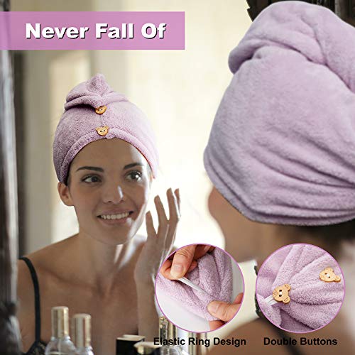 Hair Towel Wraps for Women Long Hair, Double-Deck Microfiber Hair Towel for Curly Hair Quick Magic Hair Dry Hat Super Absorbent Soft Hair Drying Towels, Fast Drying Never Falls Off Pink Purple