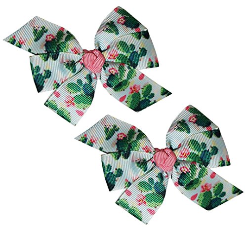 WD2U Baby Girls 2 Pc Prickly Pear Cactus Succulent Hair Bows Alligator Clips