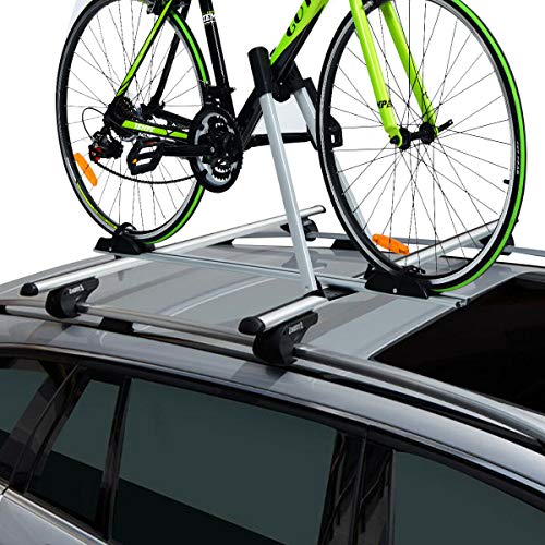 Goplus Upright Roof Mount Bike Rack, Aluminum Car Rooftop Bike Carrier
